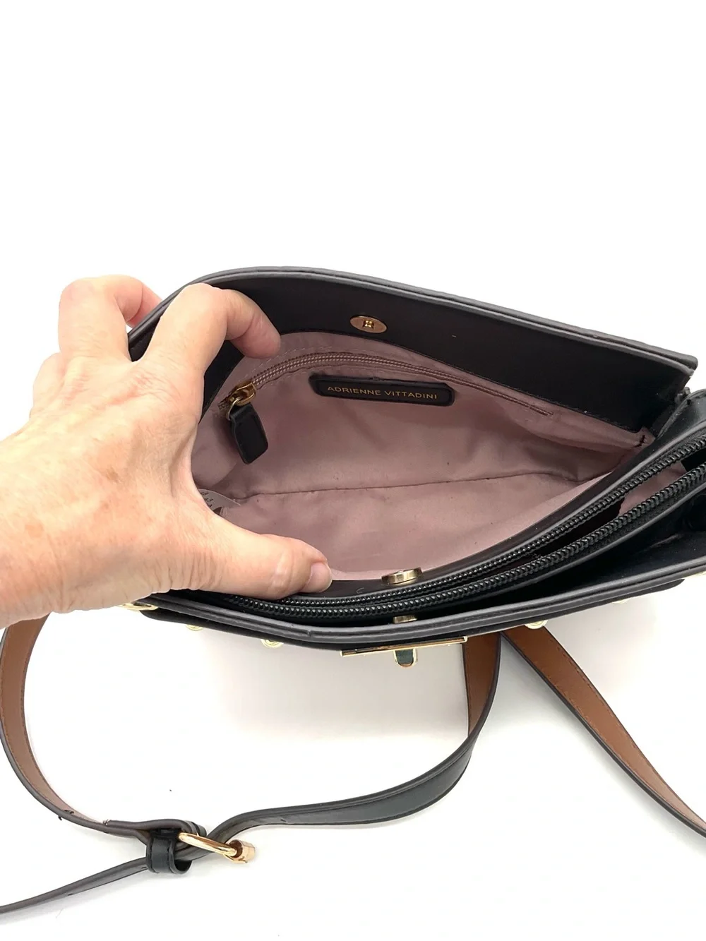 Adrienne Vittadini Pink, Black & Brown Embossed Crossbody Bag